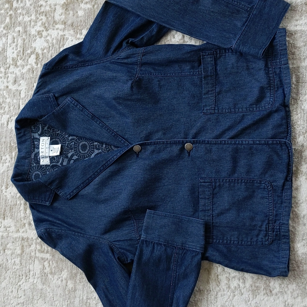 Norton Studio Two Button Cotton Blazer Jacket 8 Blue